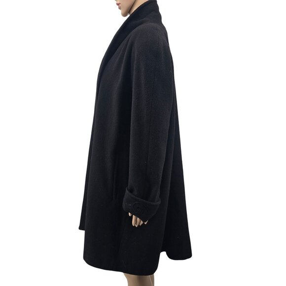 Vintage 80s Embroidered Black Wool Swing Coat, Women's XXL - Picture 2 of 9